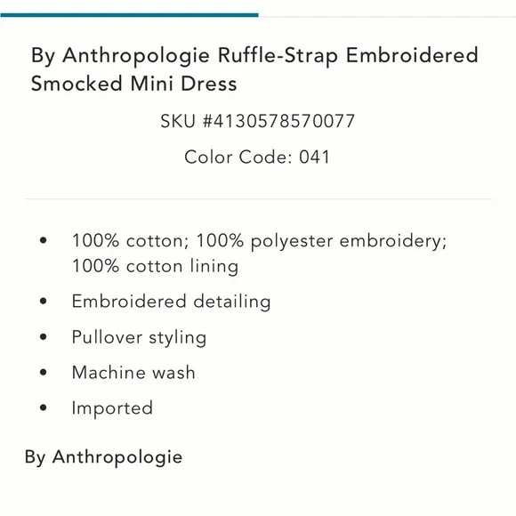✨ Anthropologie Ruffle-Strap Embroidered Smocked Mini Dress Sz L - Picture 7 of 7